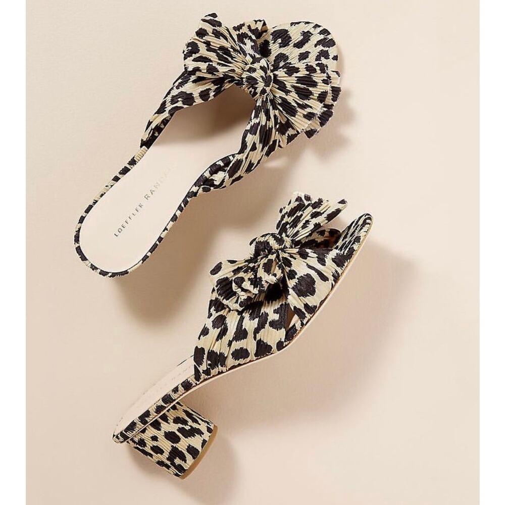LOEFFLER RANDALL Emilia Leopard Pleated Bow Block Heel Mule | 6.5
